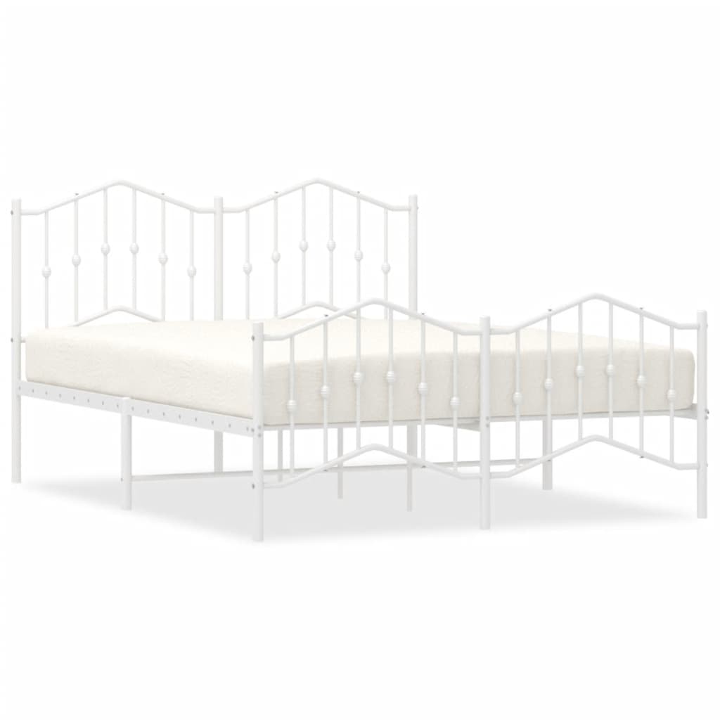 White metal twin bed frame with decorative headboard and footboard