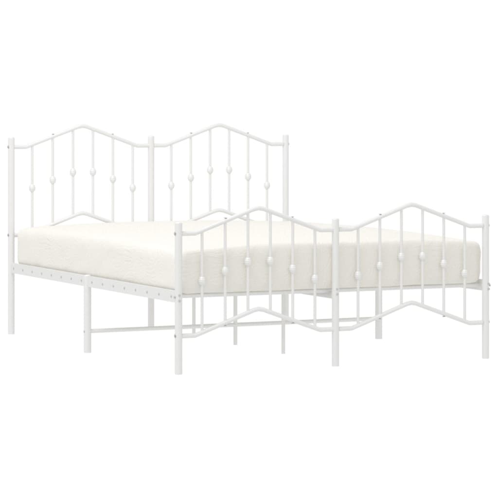 White metal bed frame with ornate headboard and footboard