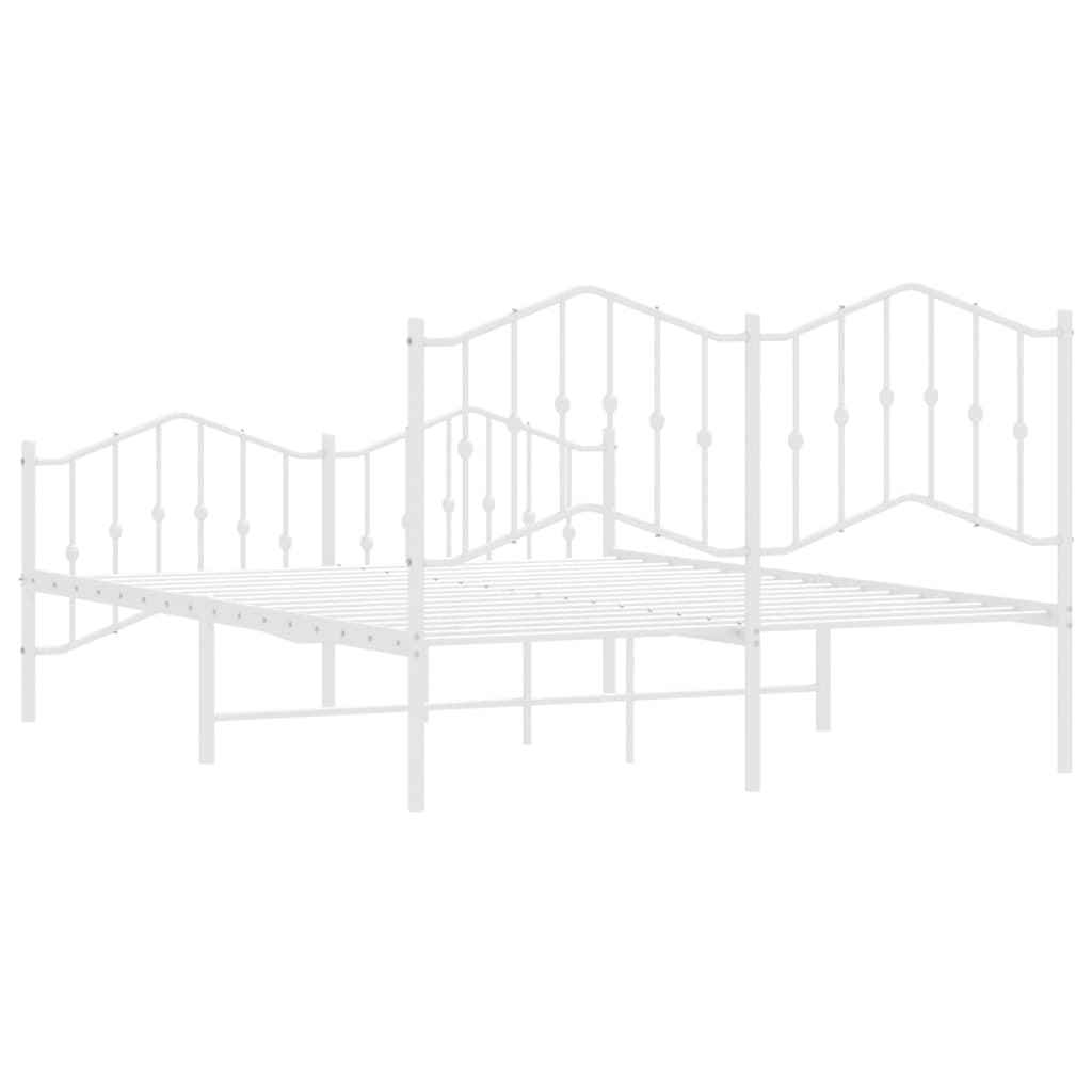 White metal bed frame with decorative headboard and footboard