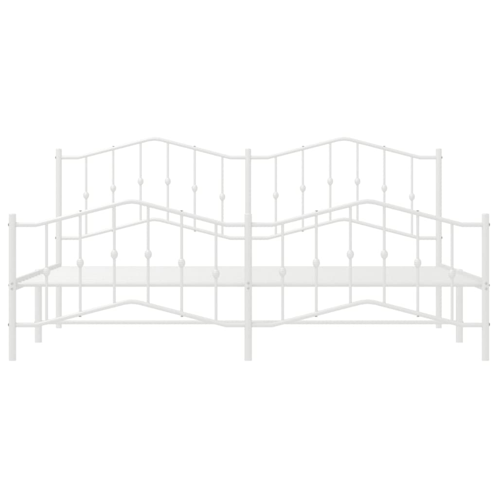 White metal bed frame with curved headboard and footboard