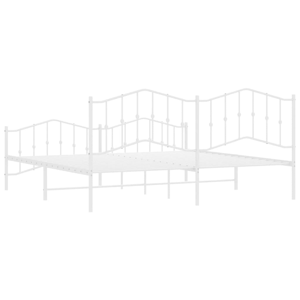 White metal bed frame with decorative spindle headboard and footboard
