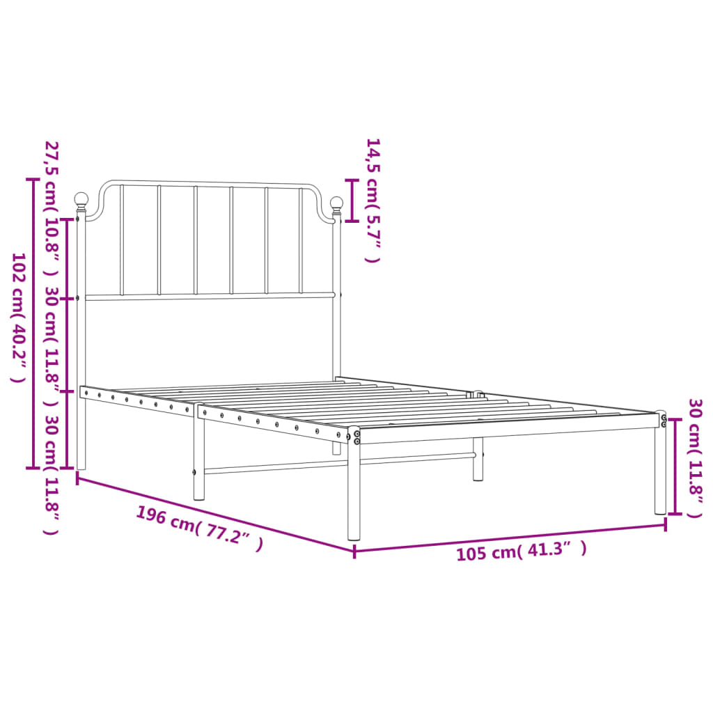 Black metal bed frame with ornate headboard and slatted base