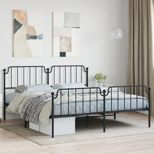 Dark grey wrought iron bed frame with ornate scrollwork queen size