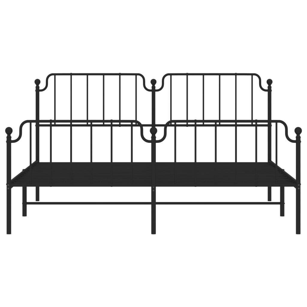 Black metal twin bed frame with ornate headboard and footboard