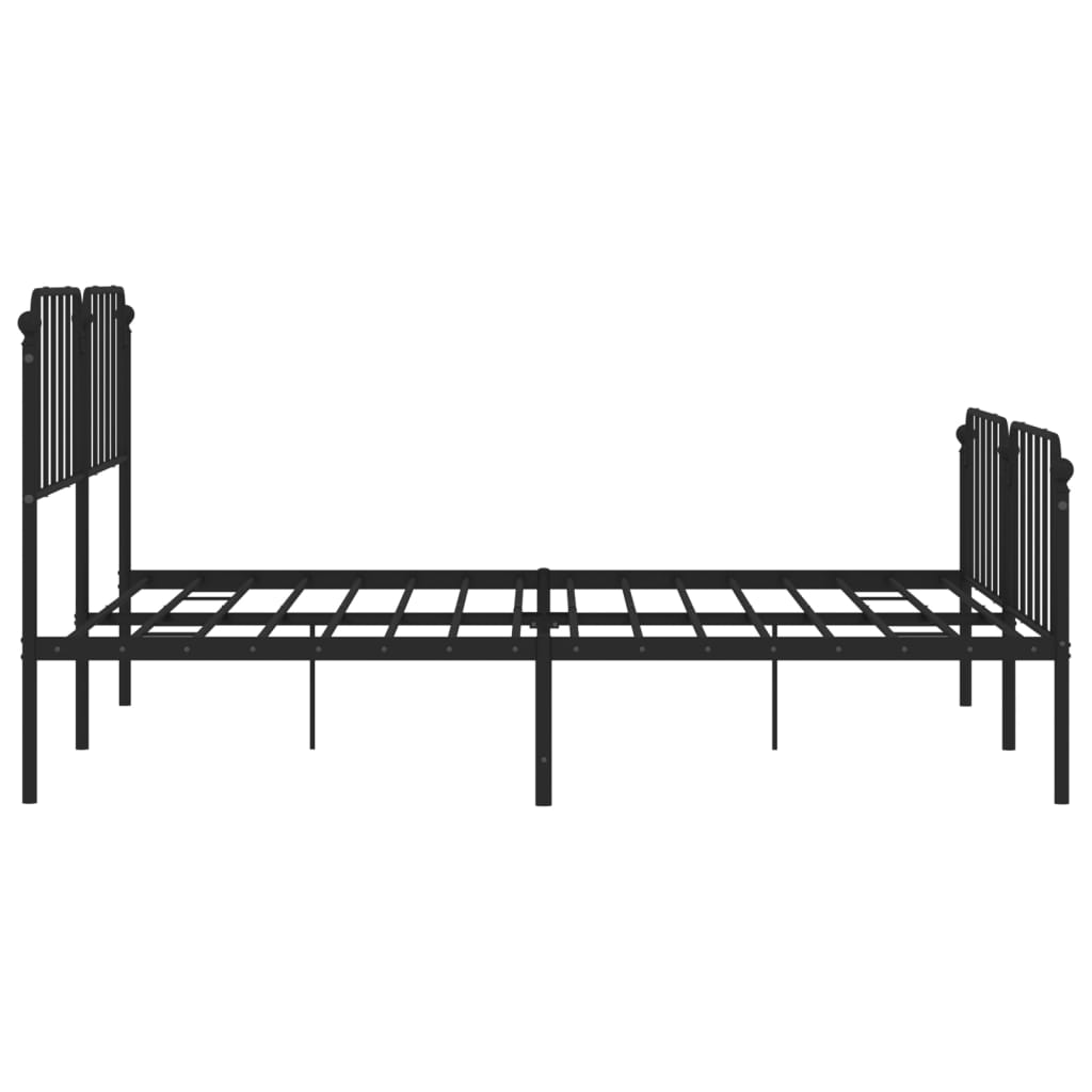 Black metal bed frame with ornate headboard and footboard