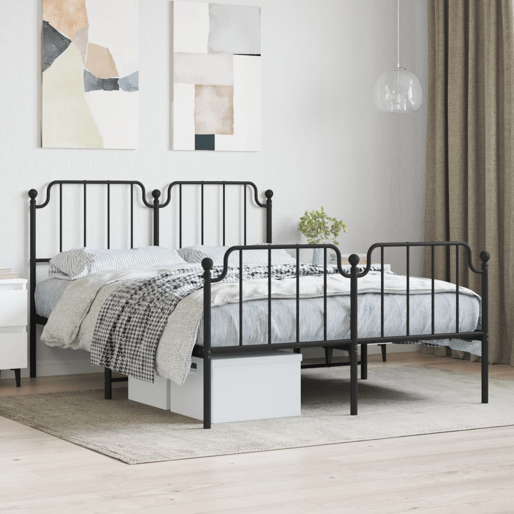 Dark grey metal bed frame with a classic design and curved headboard