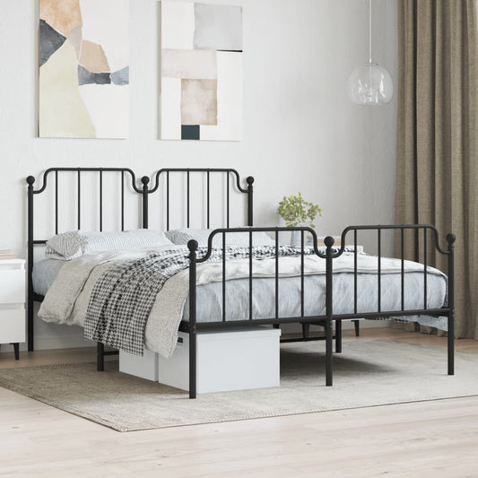 Dark grey metal bed frame with a classic design and curved headboard