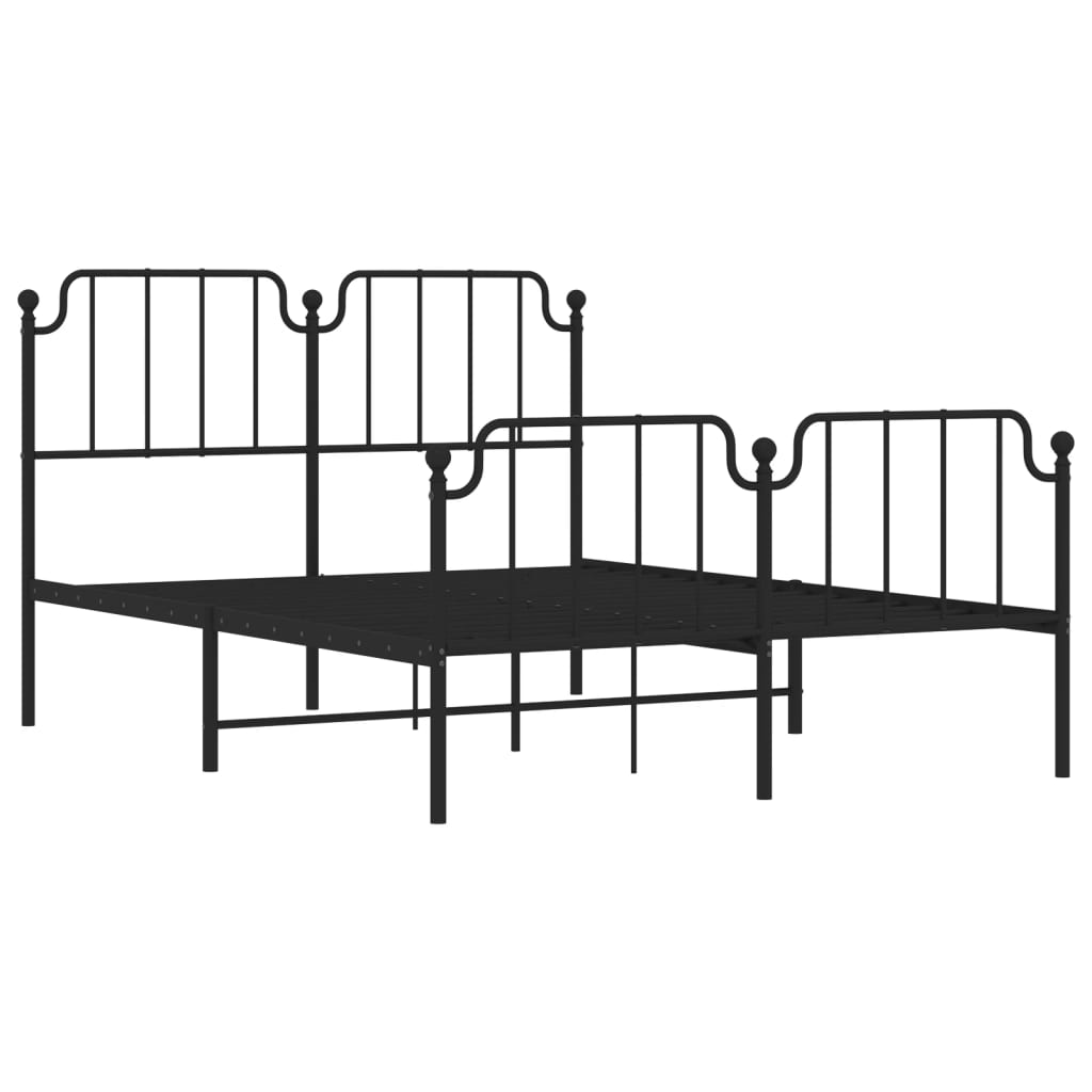 Black metal bed frame with ornate headboard and footboard