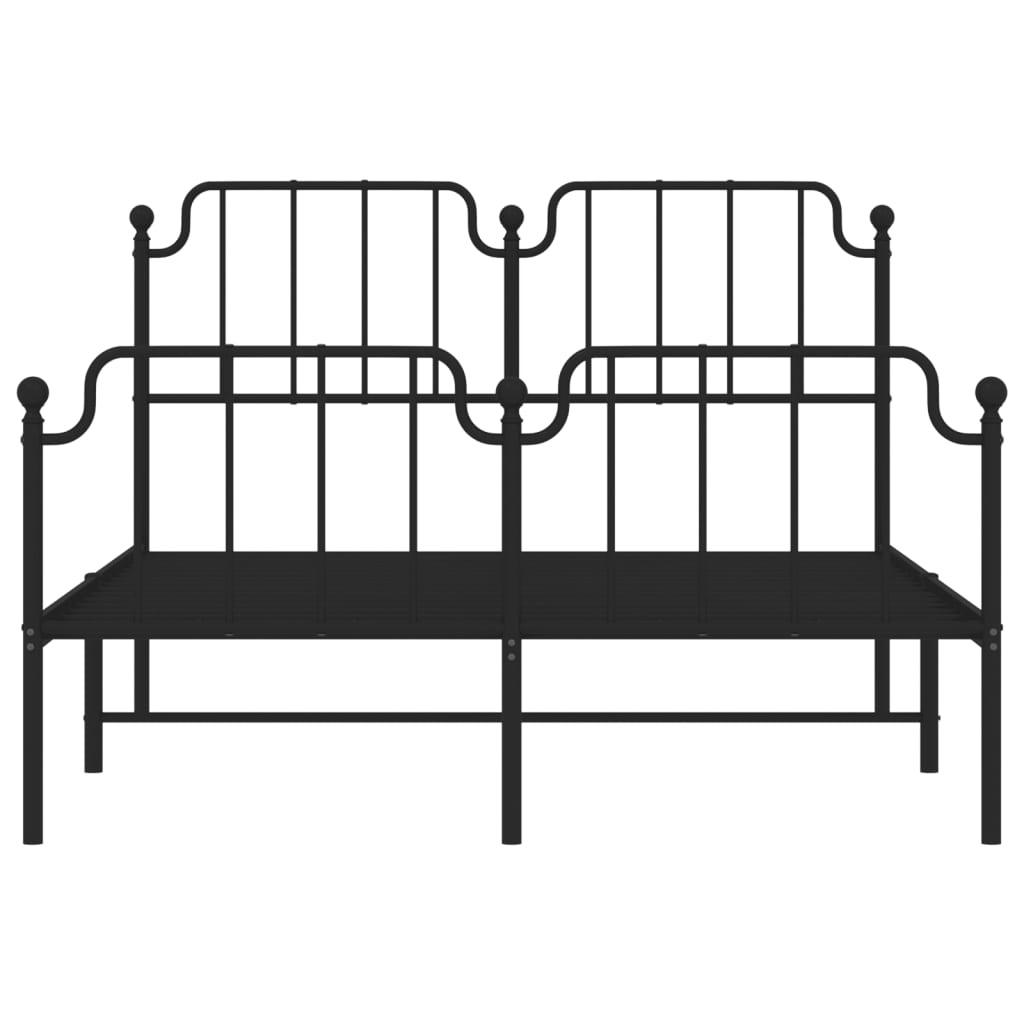 Black metal twin bed frame with ornate headboard and footboard