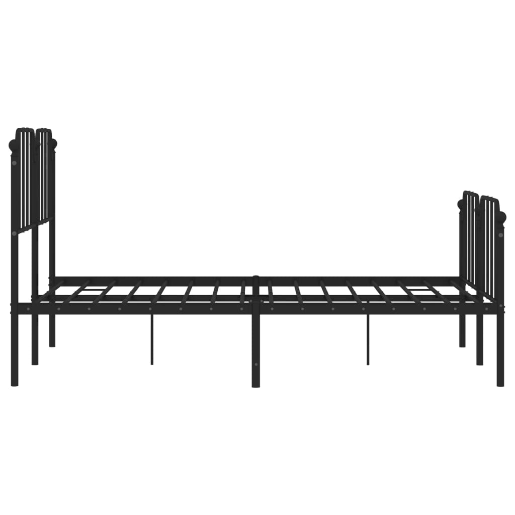 Black wrought iron bed frame with ornate headboard and footboard