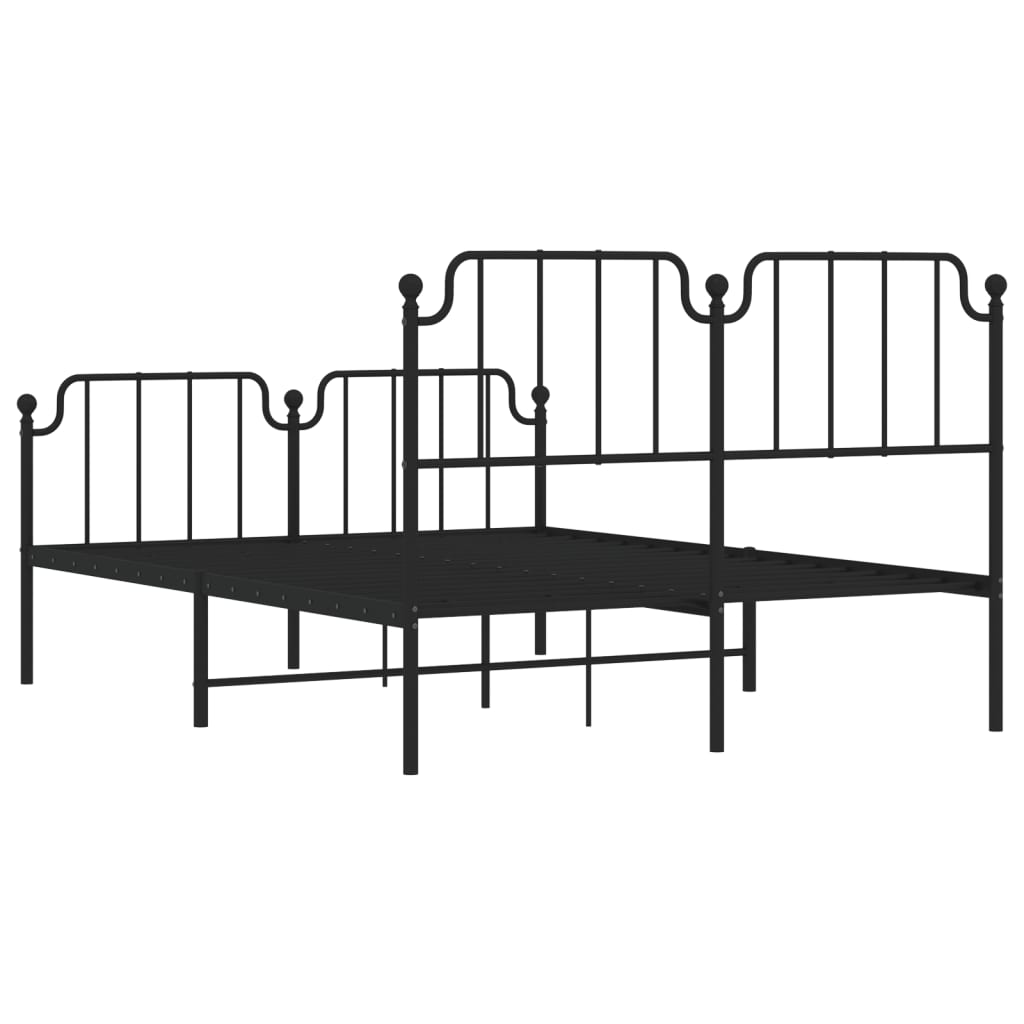 Black metal twin bed frame with ornate headboard and footboard