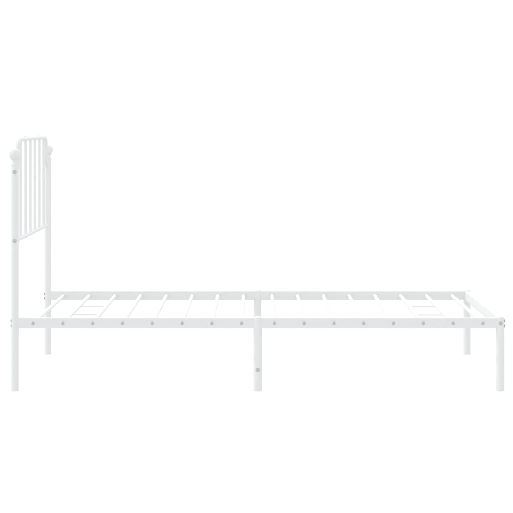 Classic white metal twin bed frame with slatted base