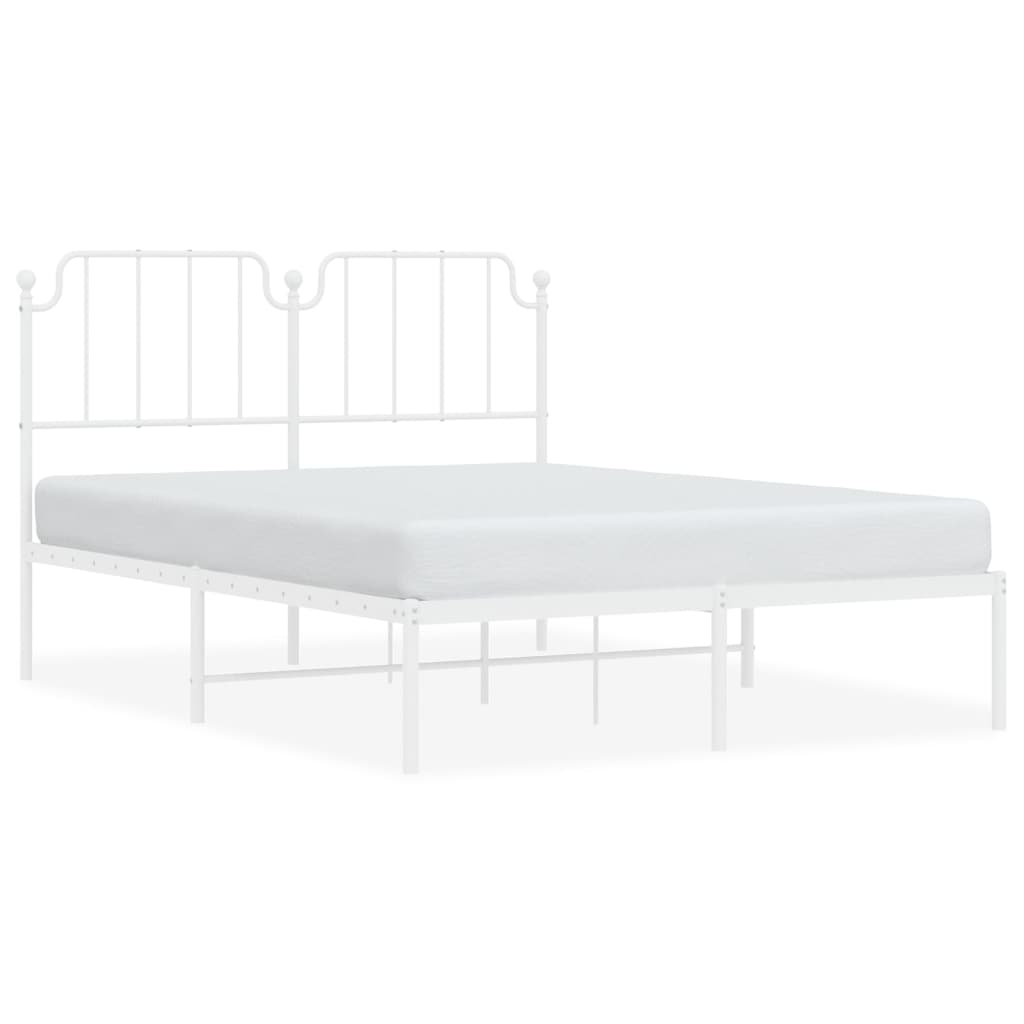 Black metal bed frame with detailed headboard and slatted base