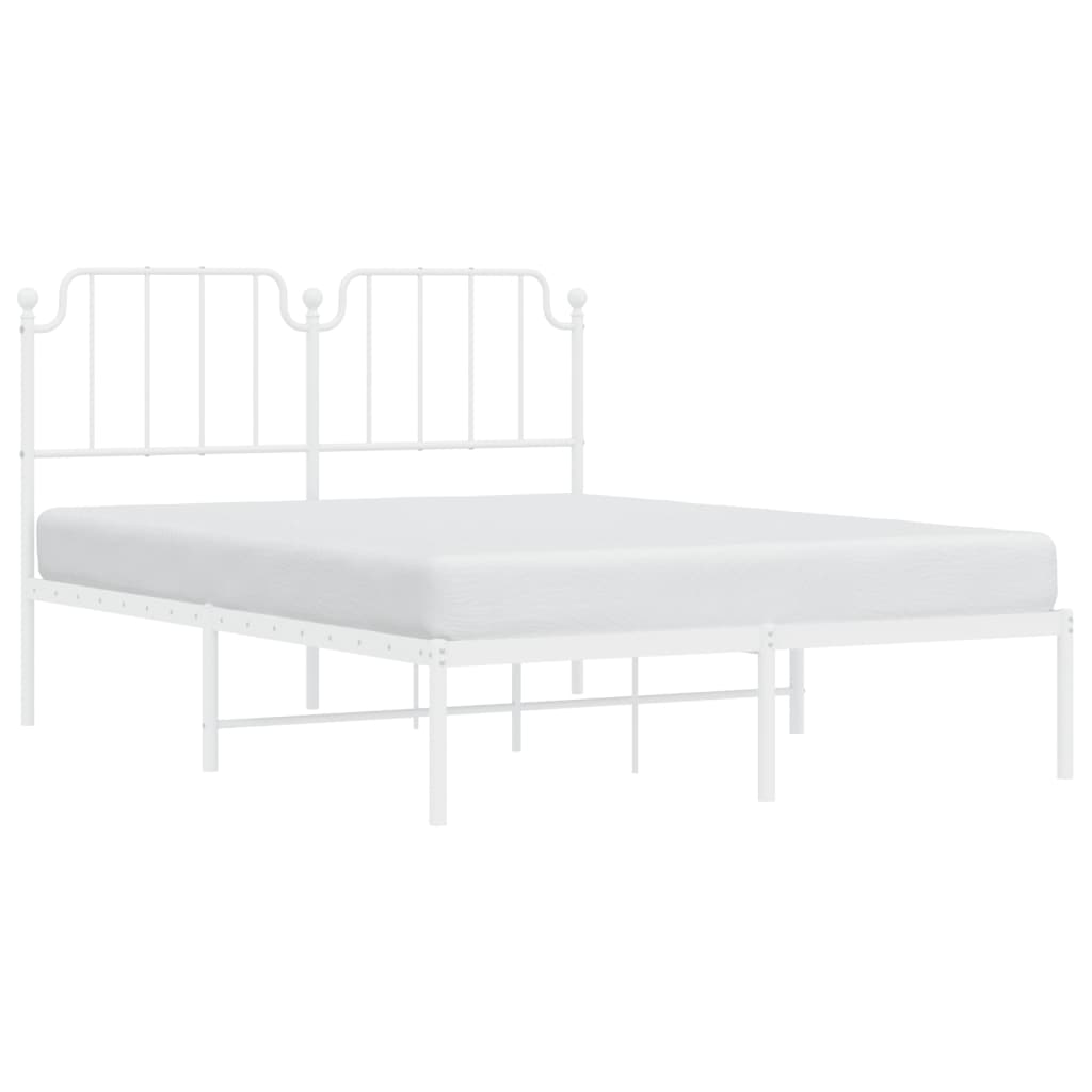 White metal bed frame with a curved headboard and mattress support
