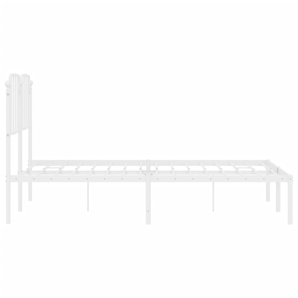 White metal twin bed frame with decorative headboard for a minimalist bedroom