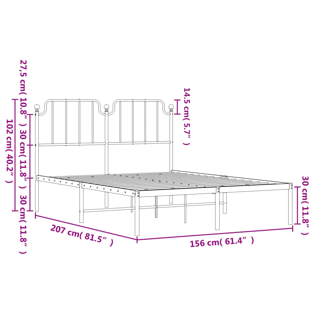 White metal bed frame with ornate headboard and footboard