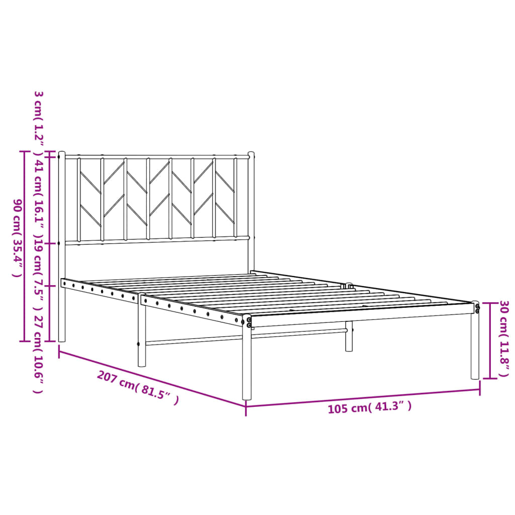 Black metal bed frame with a geometric pattern accent