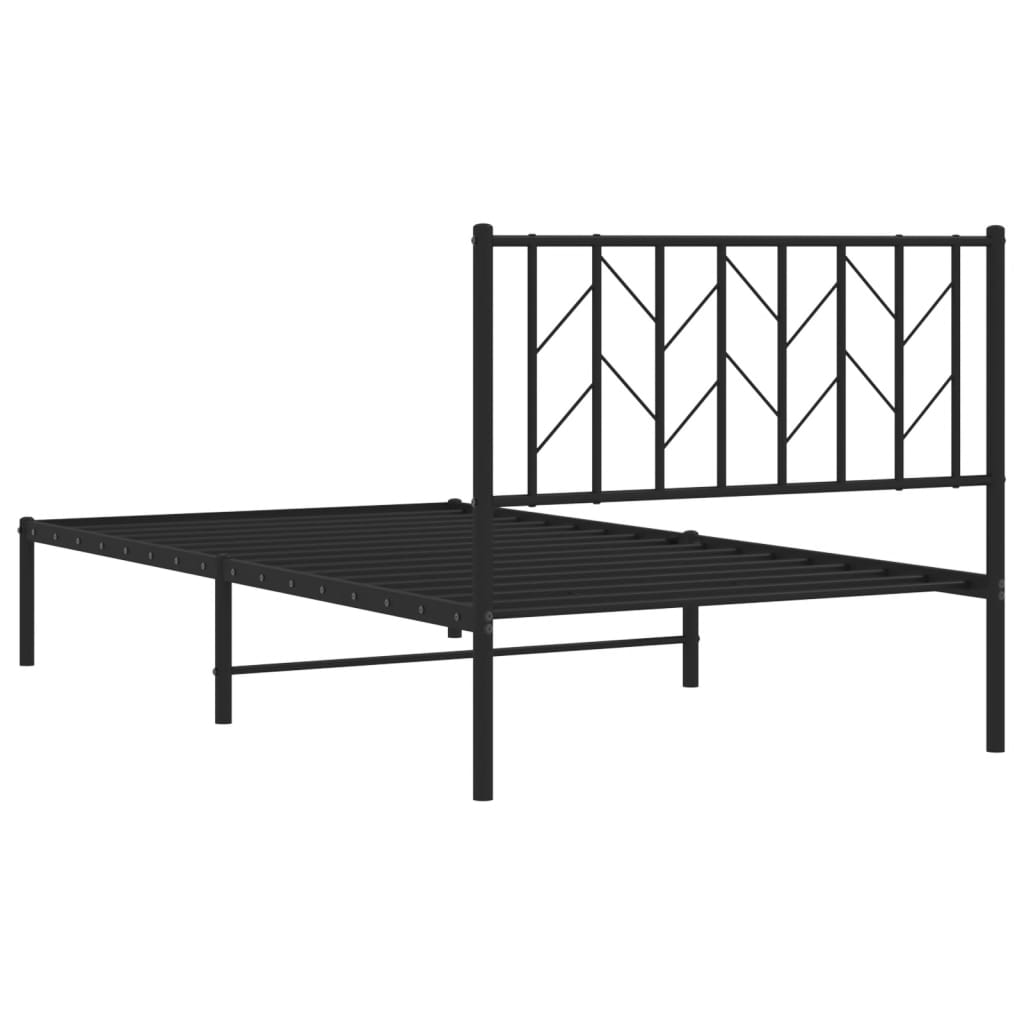 Black metal twin bed frame with zigzag headboard pattern