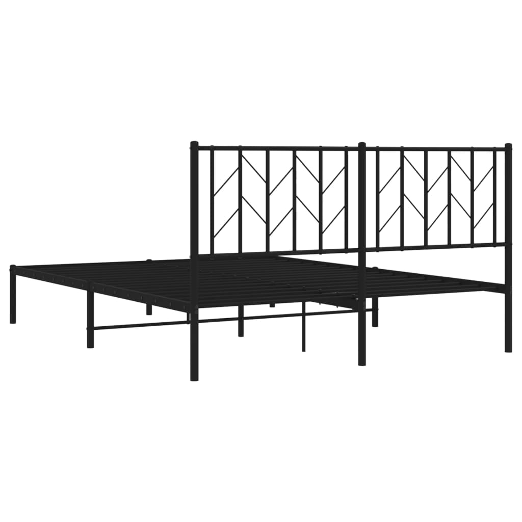 Black metal bed frame with modern geometric headboard design
