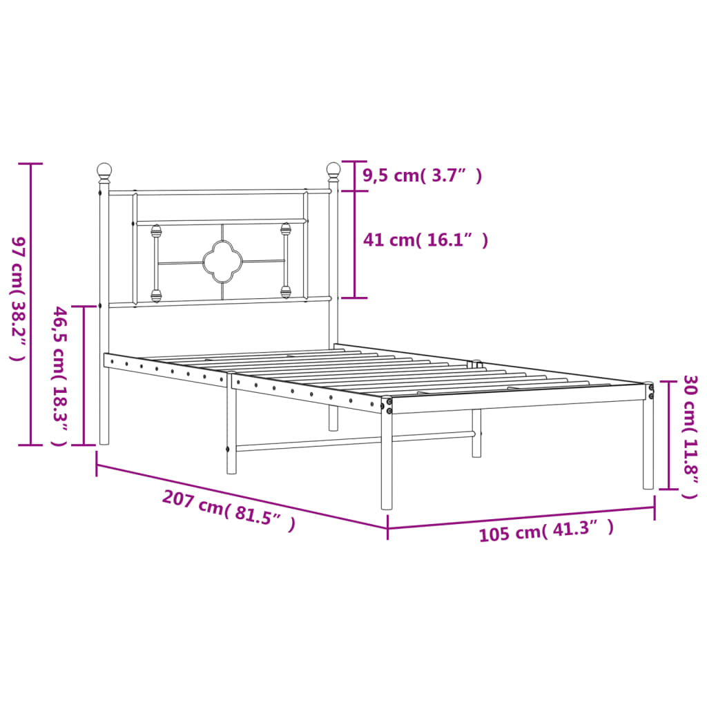 Black metal bed frame with horizontal slats