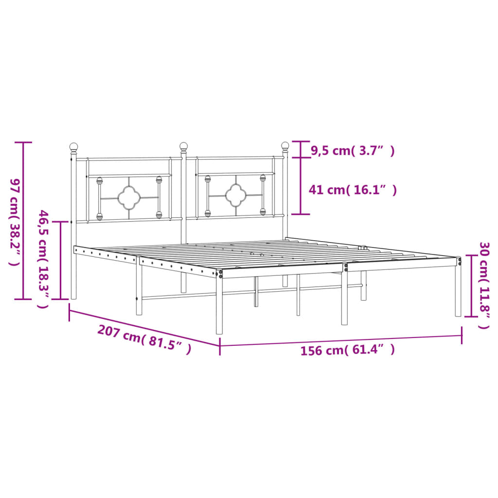 Closeup of black metal bed frame support poles and horizontal slats