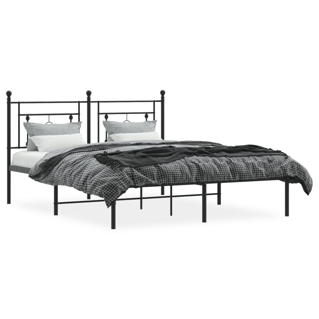 Black metal twin bed frame with decorative headboard
