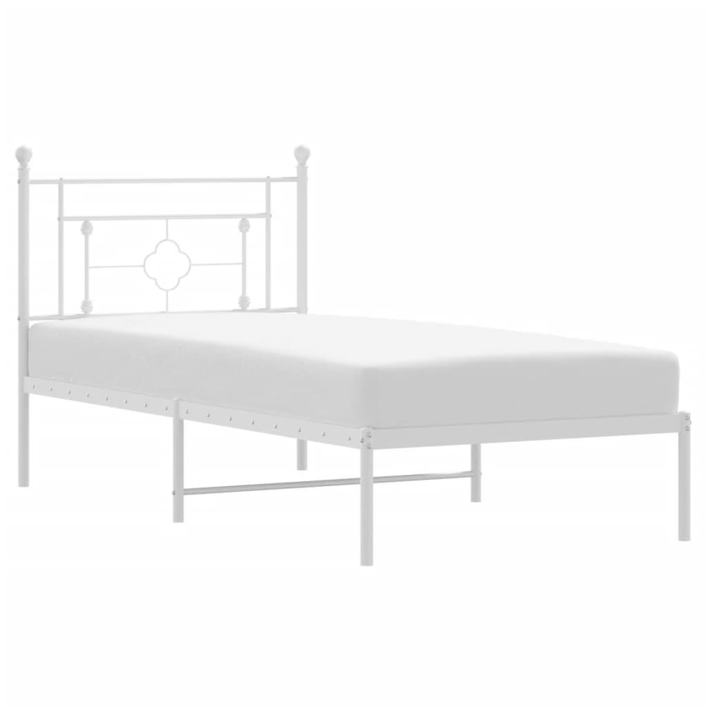 Single metal bed frame with ornate headboard and dimensions