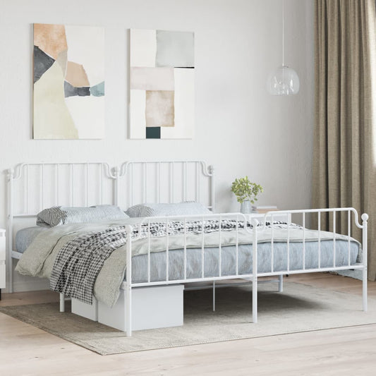 Classic white metal twin bed frame with ornate headboard and footboard