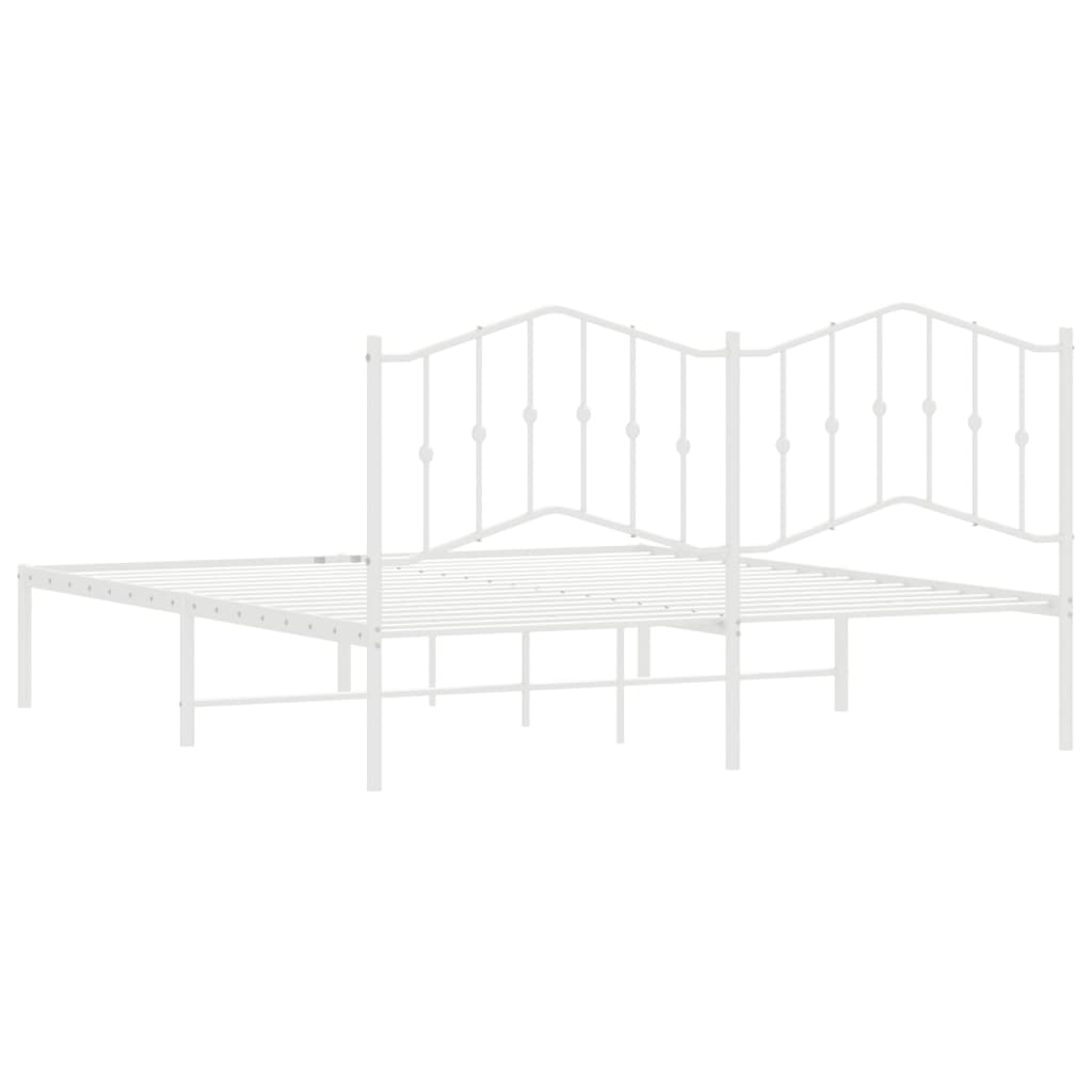 White metal twin bed frame with decorative headboard