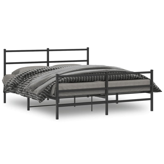 Modern black metal bed frame with headboard and footboard
