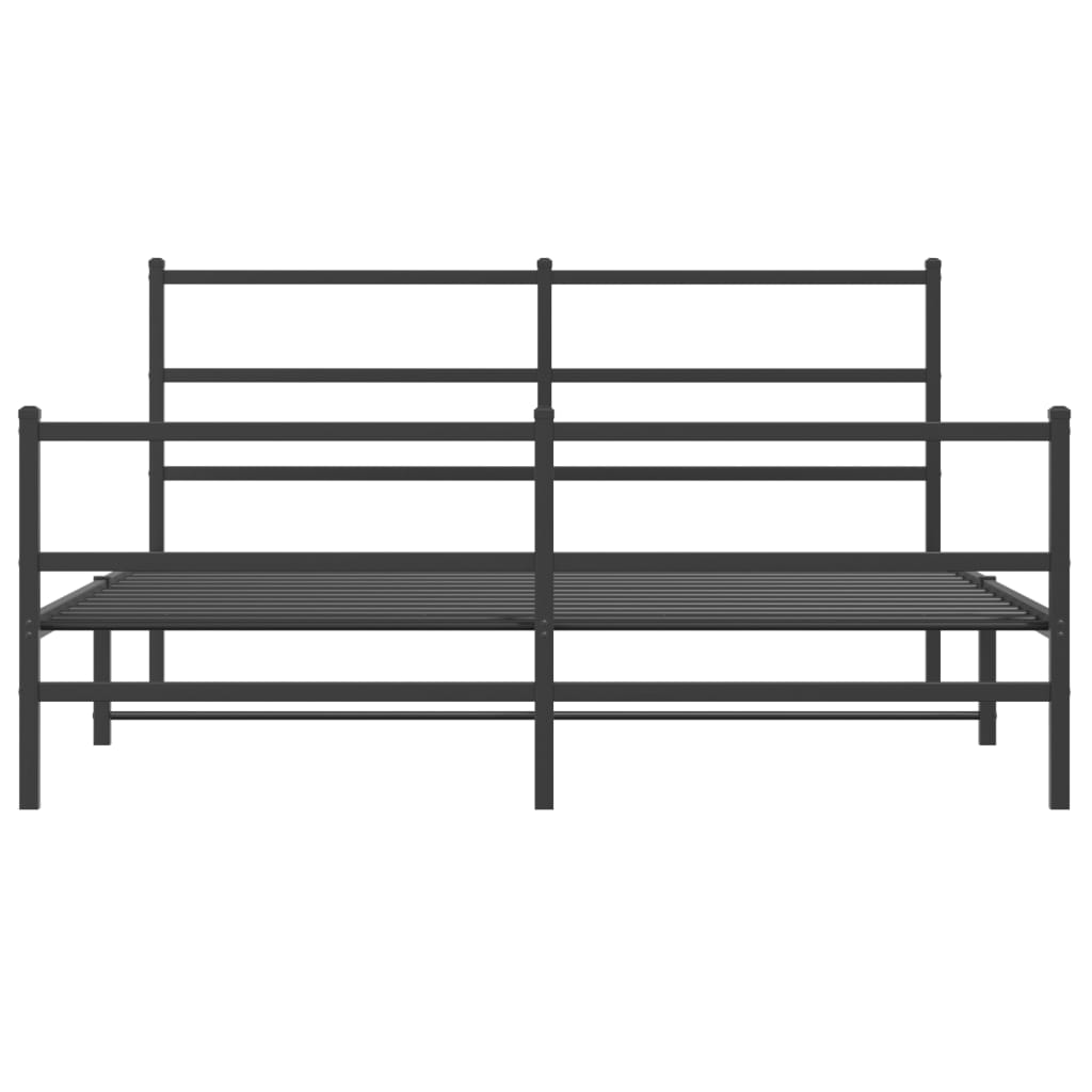 Modern black metal bed frame with slatted headboard and footboard queen size