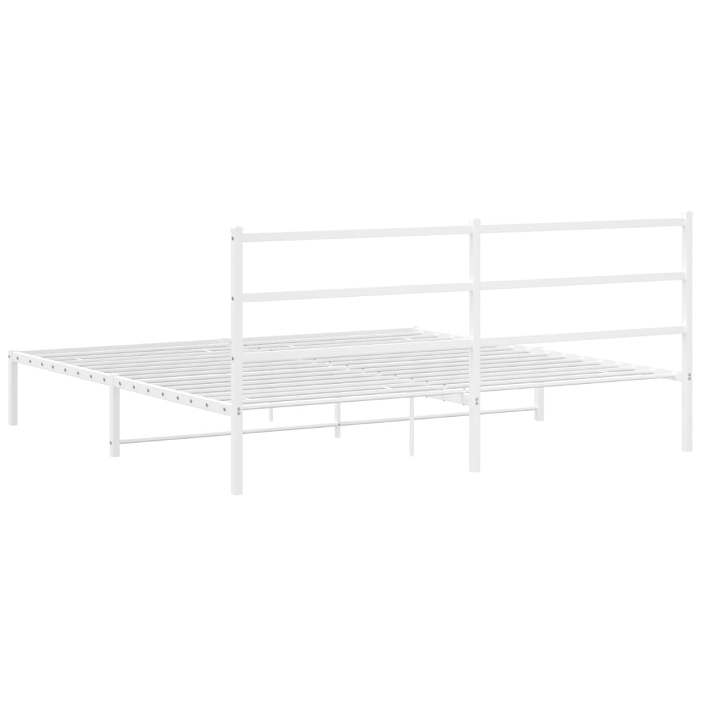 White metal bed frame with a minimalist headboard and sturdy slat support