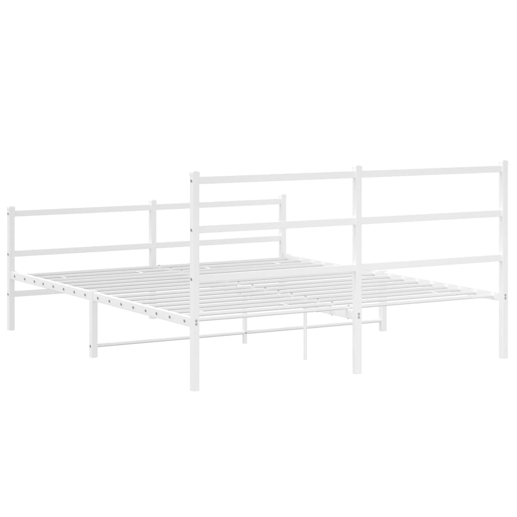 White metal bed frame with minimalist design and slatted support