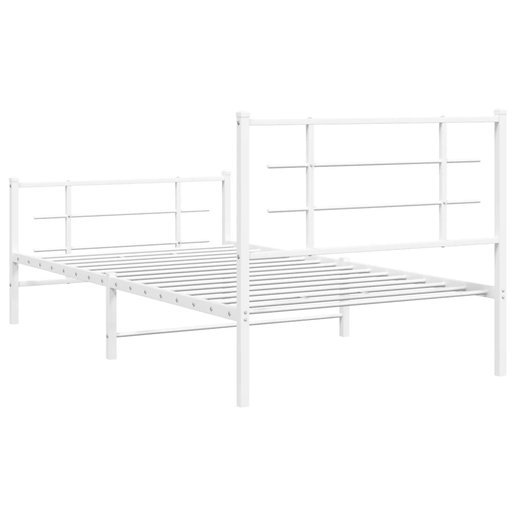 White metal twin bed frame with slatted base and simple headboard