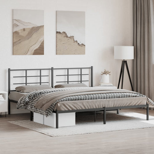 Dark grey metal bed frame with square headboard and footboard twin size