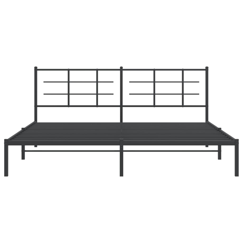 Modern black metal bed frame with minimalist headboard
