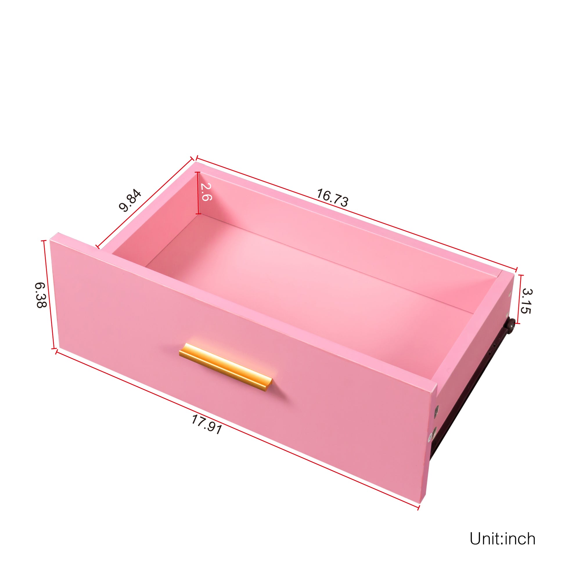 Pink drawer with gold handle