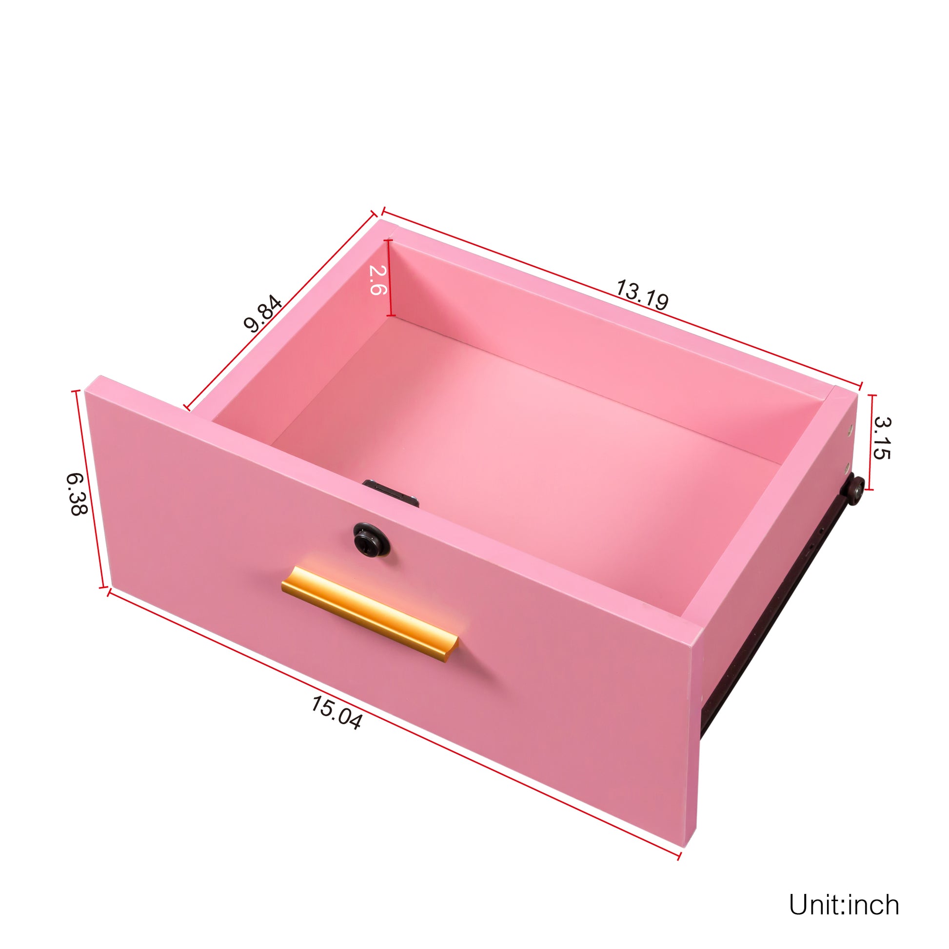 Pink drawer with gold handle