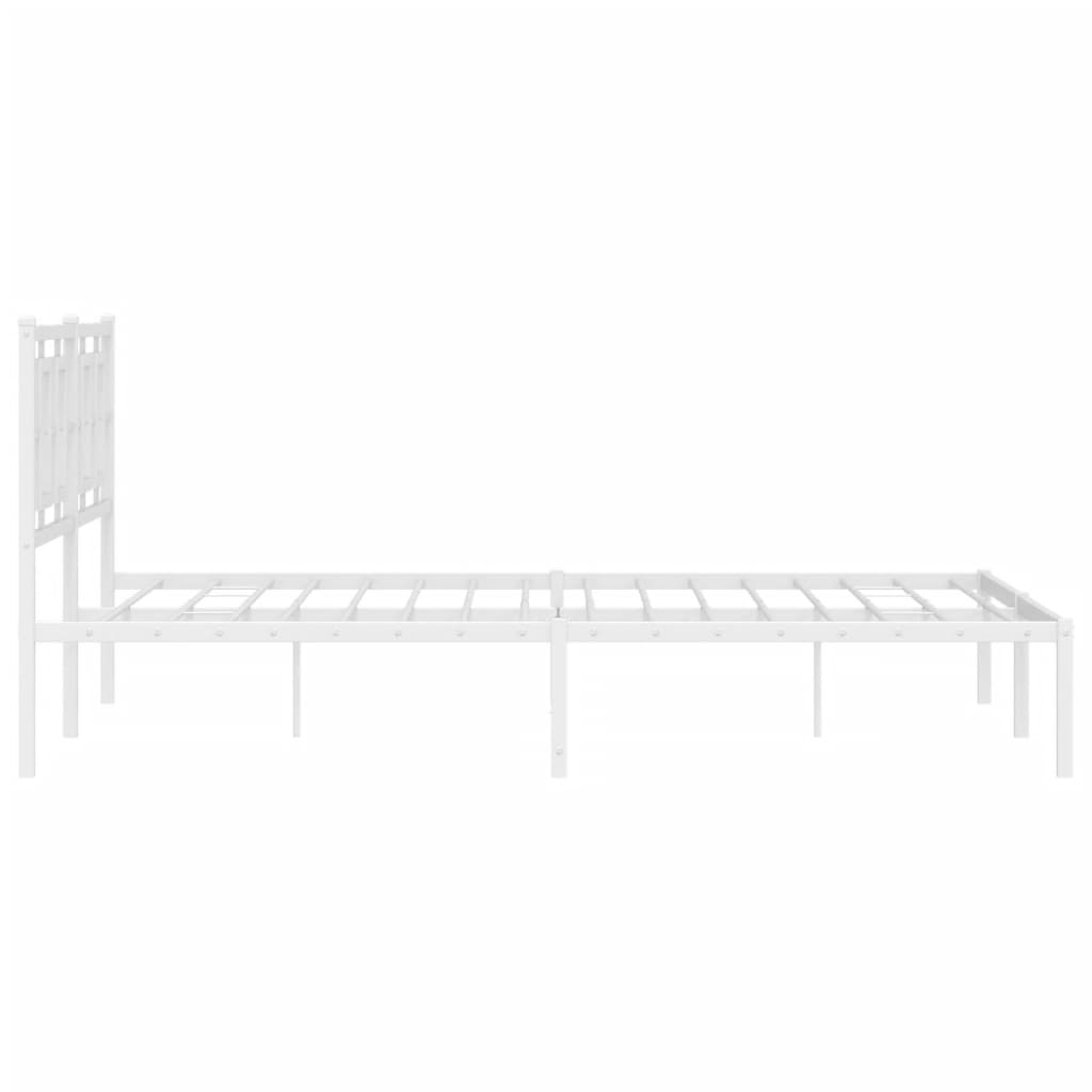 White metal bed frame with geometric headboard design