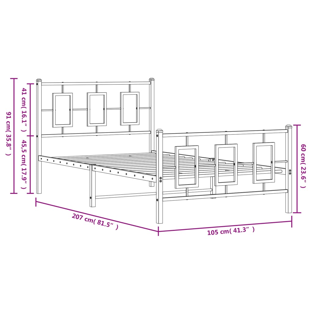 White metal bed frame with illustrated assembly hardware