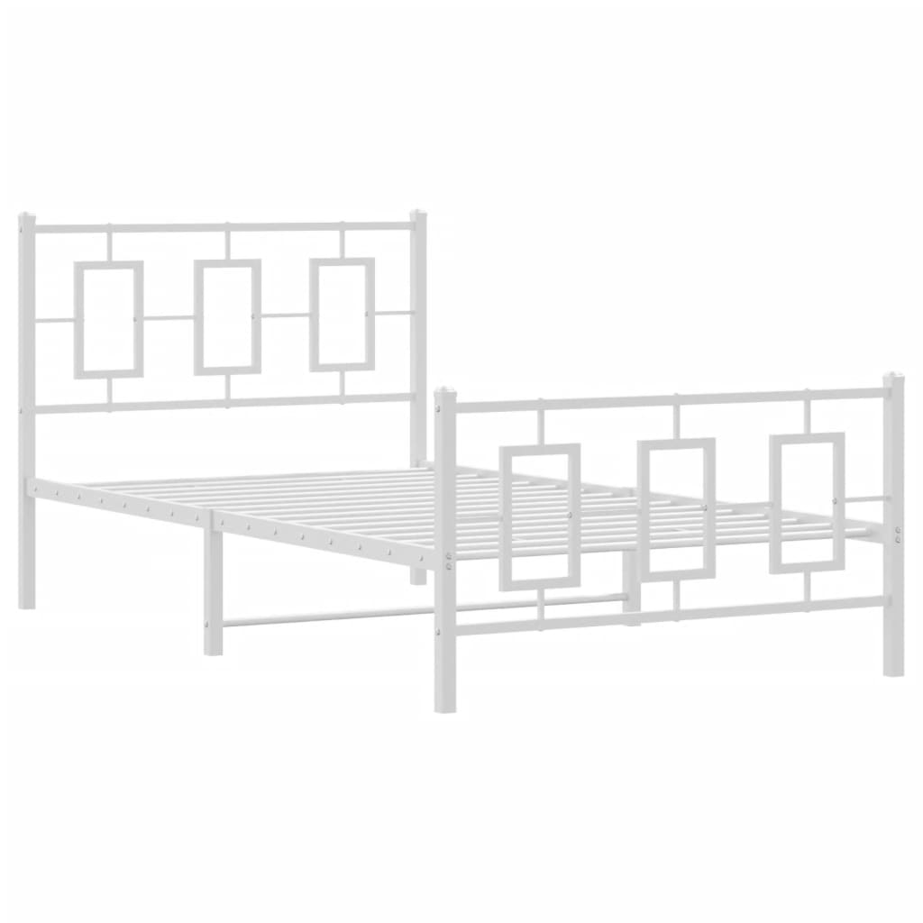 White geometric metal bed frame with upholstered headboard