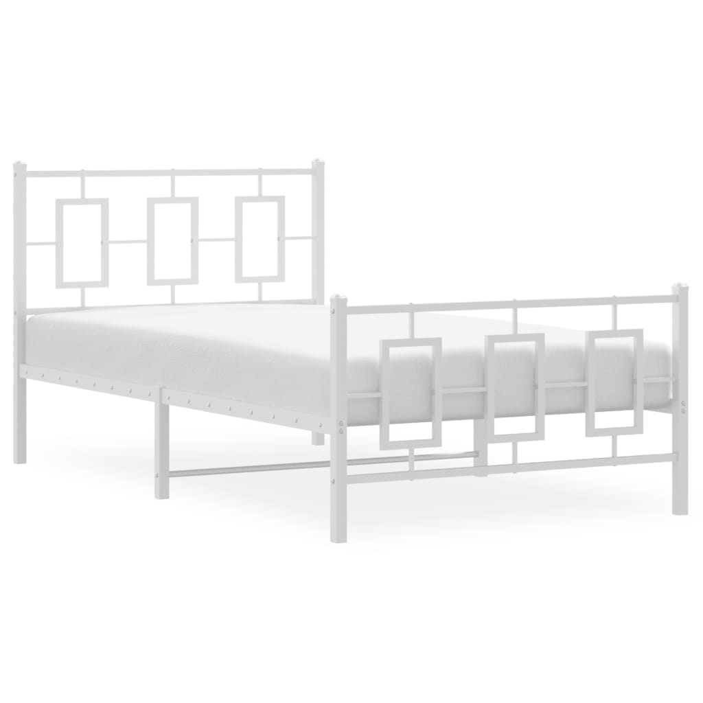 White metal bed frame with geometric headboard and footboard