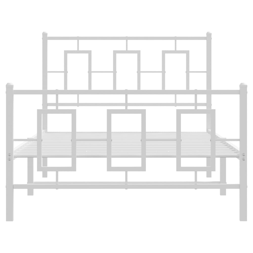 White metal bed frame with geometric headboard and footboard