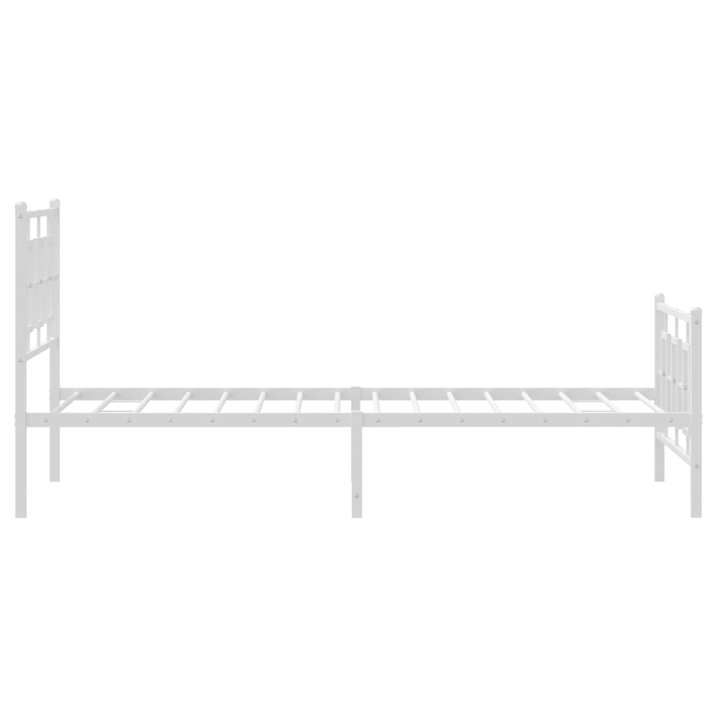White metal bed frame with geometric headboard design