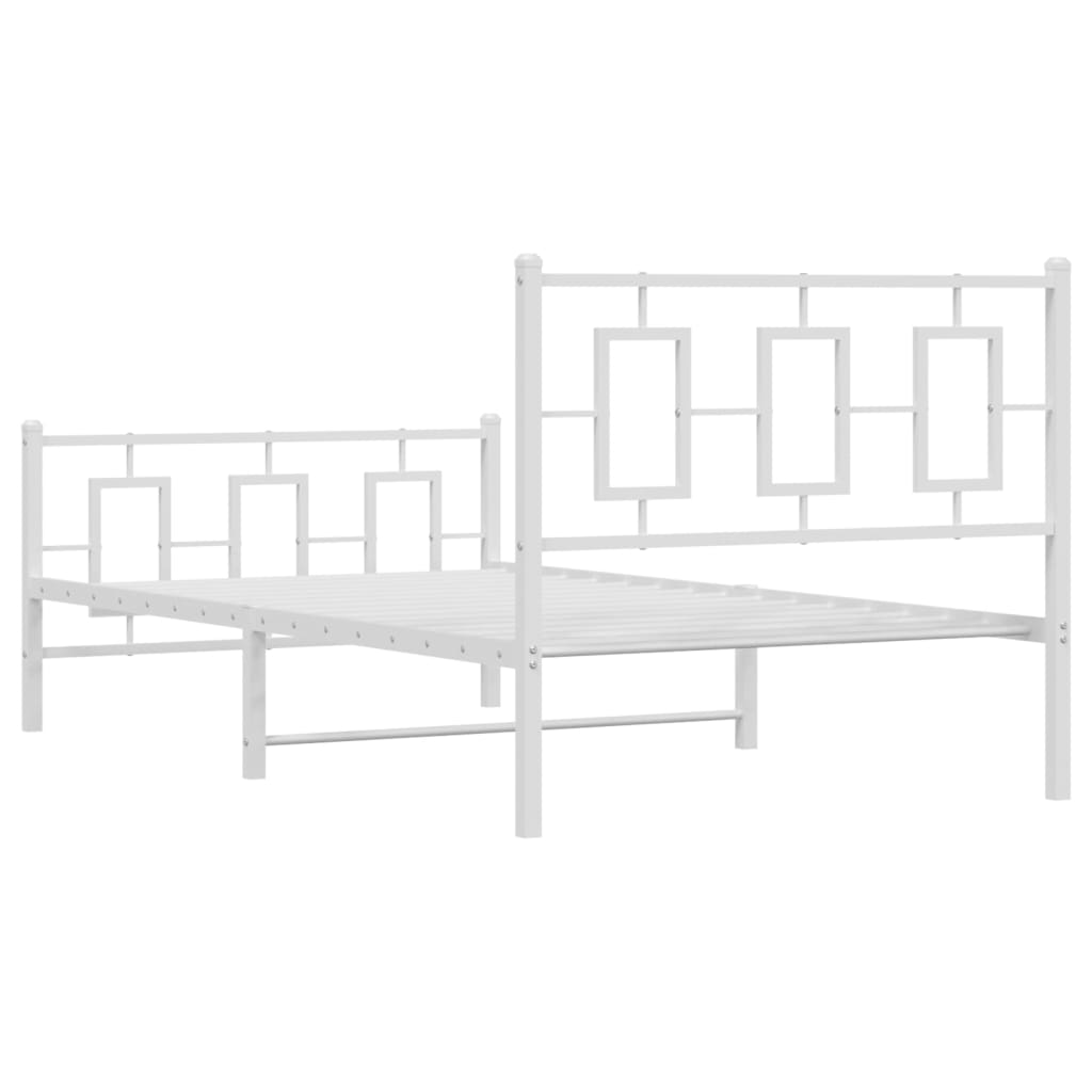 White metal twin bed frame with slatted base