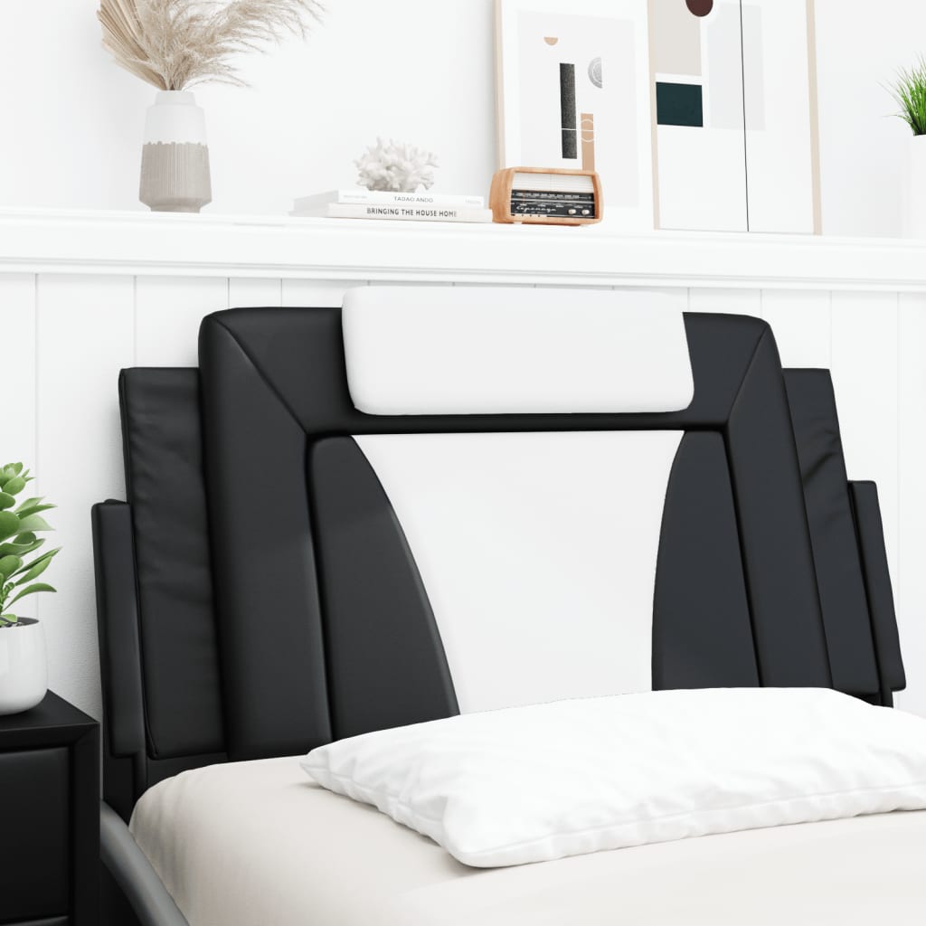 Black and white faux leather headboard with integrated pillow
