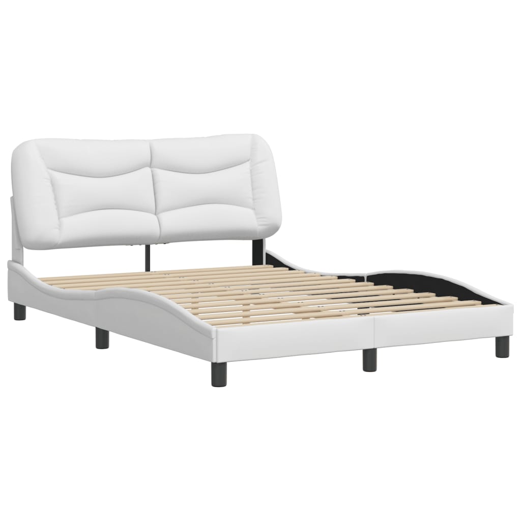 White faux leather daybed with curved frame and tufted headboard
