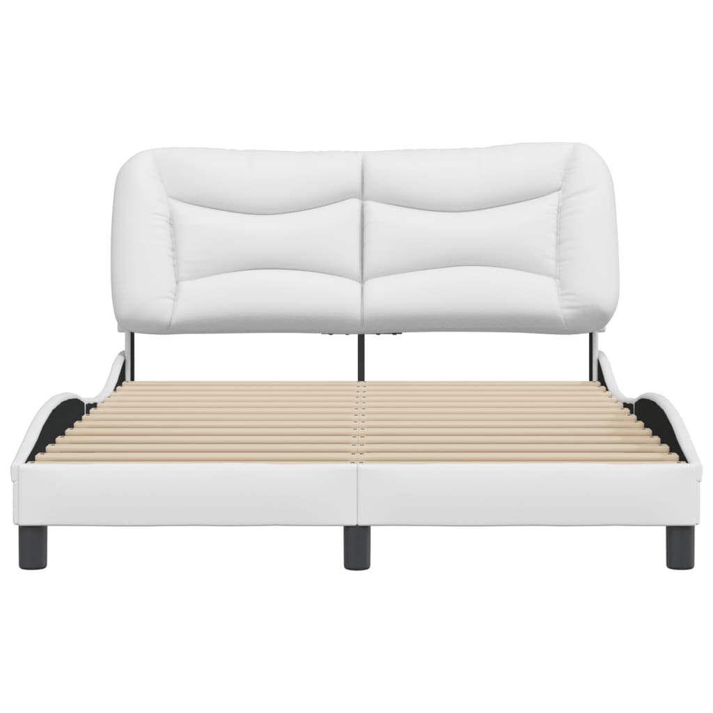 Modern white faux leather bed frame with curved headboard