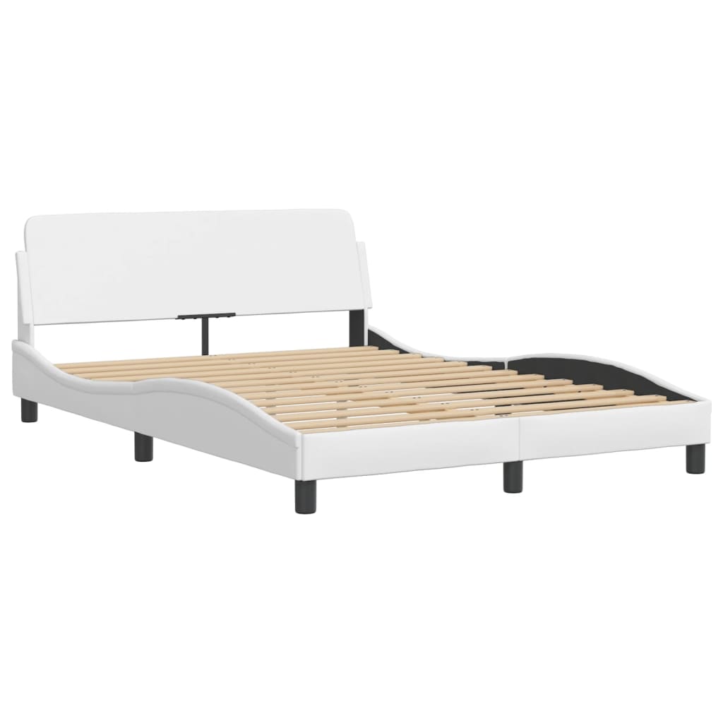White upholstered modern bed frame with plush headboard