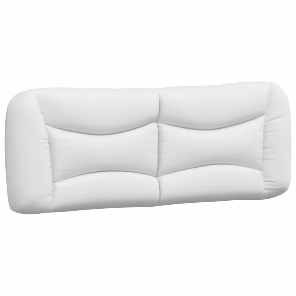 White upholstered bed frame with tufted headboard and wooden slats